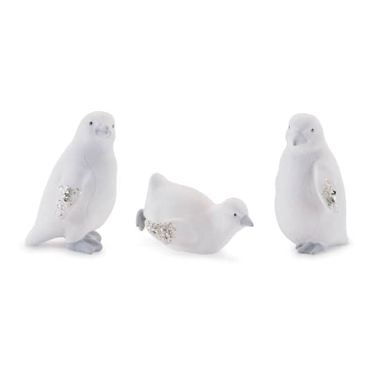 Melrose White Mini Penguin Figurines with Glitter Wings Set